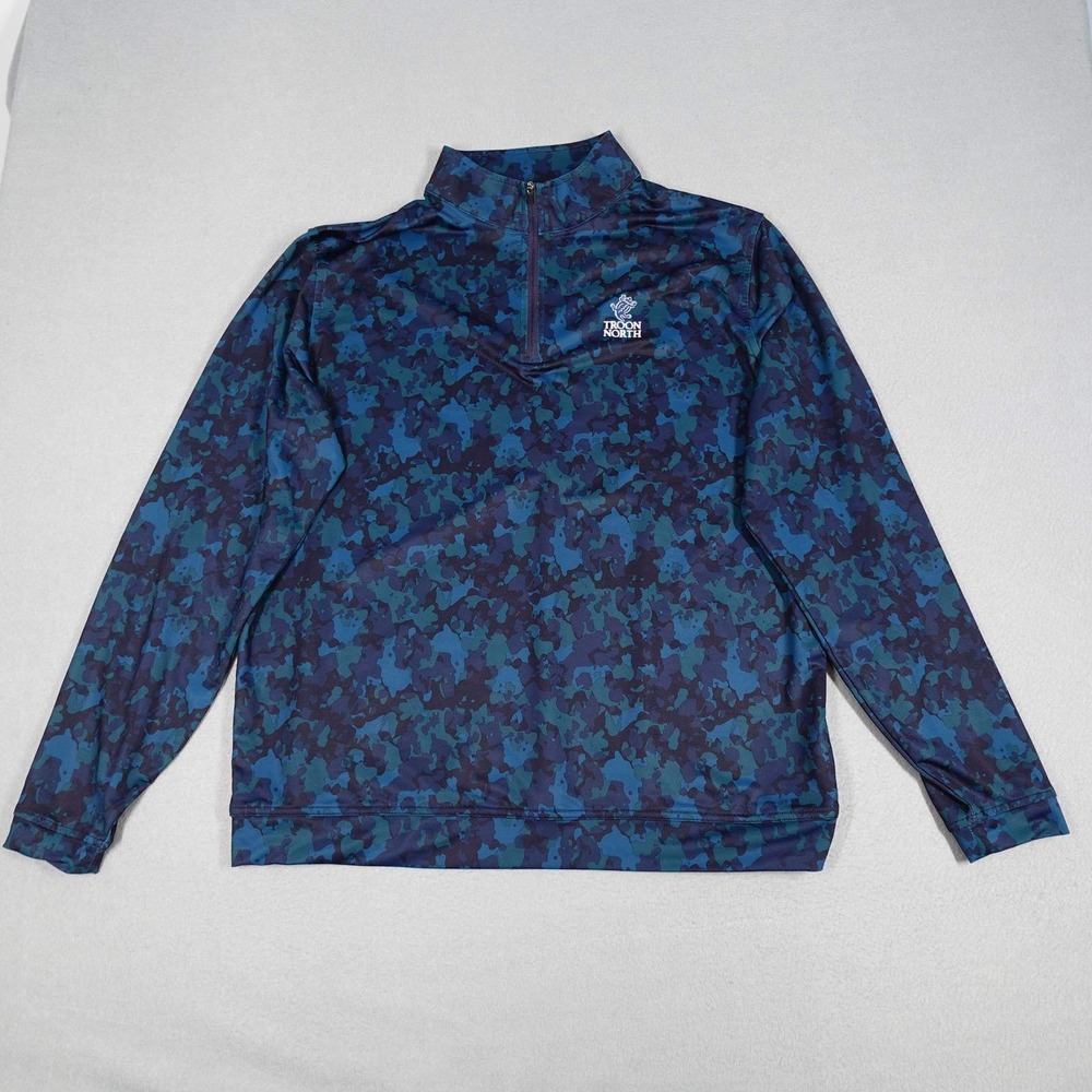 Peter Millar Pullover Mens XL Blue Camo Crown Sport Troon North Golf 1/4 Zip